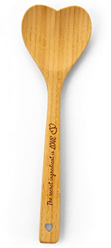 Gorgeous Heart shaped Bamboo Wooden Spoon with an engraved handle and heart-shaped base hole for hanging - 'The secret ingredient is Love' | The perfect addition to a kitchen filled with love and joy!