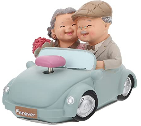 Älteres Paar Figur Opa Oma Kuchen Topper Großeltern Torte Topper Tortenfigur Kuchendeckel Kunstharz Statue Skulptur Desktop Ornament für Goldene Hochzeit Silberhochzeit Jubiläum Party Deko