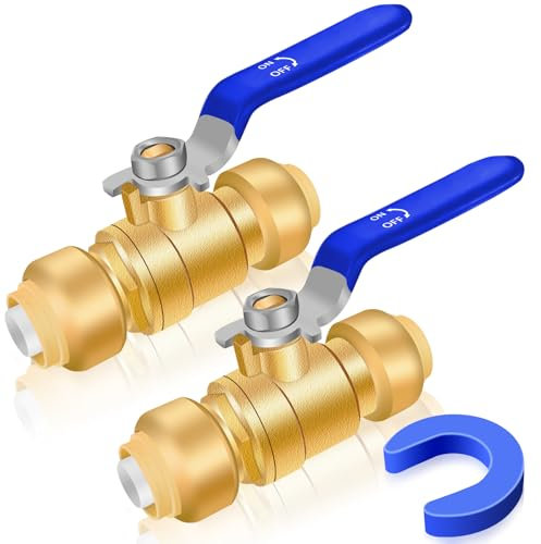 Push Fit Ball Valve, 2pcs 3/4 Inch x 3/4 Inch Push-to-Connect Water Shut Off Valve with 1 Disconnect Clip,Lead Free Brass Plumbing Pex Push Ball Valve,Used for PEX or PVC Tubing or Copper Pipes