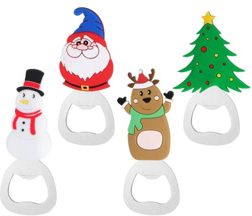 Luxshiny 4Pcs Christmas Bottle Openers Santa Claus Xmas Tree Snowman Bottle Openers Christmas Party Favors for Home Holiday Party