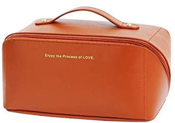 YSTrillion Trousse de Toilette Voyage pour Femme,Grande Capacité Sac à Cosmétiques,Imperméable PU Organiseur de Maquillage,Portable Trousse de Maquillage (Brun)