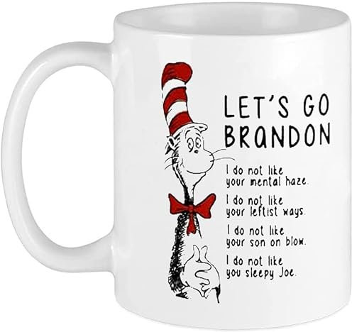 SIYON Lets Go Brandon, Cat in the Hat Funny Red Hat Trump Coffee Mug 11 Oz Drink Cup