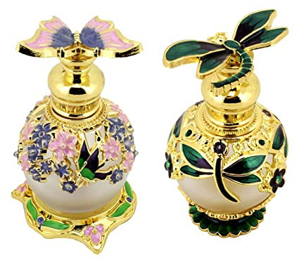 YWNYT 2pcs Vintage Refillable Perfume Bottle, 15ml Butterfly/Flower Perfume Bottles Empty Frosted Glass Essential Oil Bottle Unique Gift