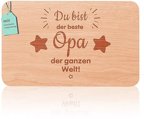 Frühstücksbrettchen opa geschenke | Brotzeitbrett mit Gravur “Du bist der beste Opa der ganzen Welt” | Großväter Geschenke Buchenholz | Geschenkidee ideal für Vatertag Geburtstags Weihnachten