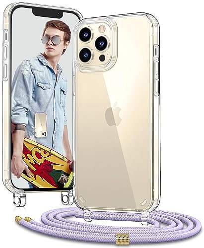 Vaykwo Cordon Coque pour iPhone 12 Pro Max 6,7'', Coque avec Collier Ajustable pour iPhone 12 Pro Max, Protection Complète Transparente avec Tour de Cou, Violet
