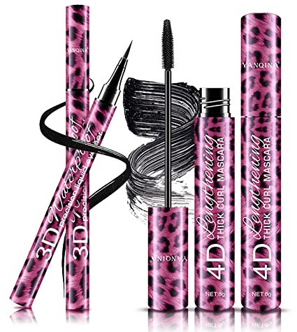 Mascara e Eyeliner, MKNZOME Nero Mascara Volume Eyeliner Liquido Waterproof Mascara Volumizzante e Allungante Lunga Durata Set Trucchi per Halloween, Natale, Compleanno festa