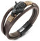 COOLSTEELANDBEYOND Schwarz Edelstahl Vintage Wolfskopf DREI Stränge Braun Geflochtene Leder Schweißband Armband für Herren