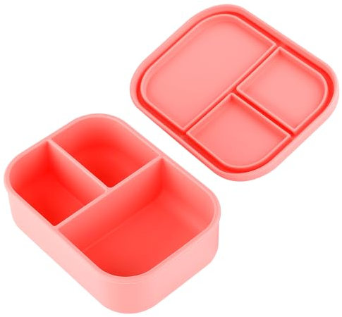 XIHIRCD Bento Box a Prova di Perdite, Lunch Box in Silicone per Bambini e Adulti Senza BPA, PVC e Ftalati Bento Lunch Box con Coperchio a Prova di Perdite e 3 Scomparti (Rosa Rossa)