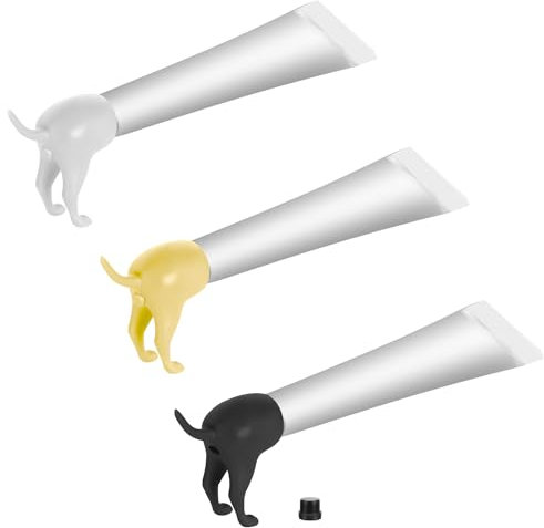 3stk Hunde Zahnpasta Kappen, Hunde-Zahnpasta-Spender Zahnpasta Aufsatz Kreative Lustige Zahnpasta-Quetscher Gadgets für Täglichen Gebrauch Geschenk für Familienfreunde (Schwarz, Weiß, Gelb)