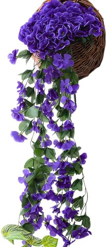 Zfseyuh Kunstblumen Hängend Künstliche Blumen 5 Blütenblätter Hängedeko Künstliche Hängepflanzen für Außen Hausgarten Haus Balkon Hochzeit, 90CM