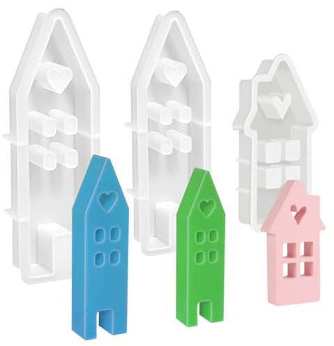 WenmthG Silikonformen Gießformen Häuser Kerzenformen zum Gießen, Raysin Gießformen Haus, Formen Haus Silikonform für Sojawachs Kerzen, Seife, Gips, Handwerk (3PCS)