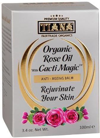 Rose Oil Anti-Ageing Balm 100g – Water-Free Natural Face Moisturiser with CoQ10 & Alpha Lipoic Acid – Organic, Vegan Anti-Wrinkle Cream for Dry, Mature & Sensitive Skin – TIANA