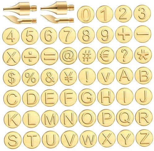 Juego de 56 letras para quemar madera, juego de herramientas de pirografía para quemar madera, punta de combustión, con letras incluyendo símbolo de números del alfabeto para quemador de madera,