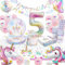 KQMGJYB Décoration Anniversaire Licorne pour Fille 5 Ans - Vaisselle, Gobelets, Serviettes, Couverts, Nappe, Ballons pour 16 Invités