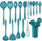Homikit Set d'ustensiles de cuisine, 16 pièces en silicone, set d'ustensiles de cuisine avec porte-ustensiles, ustensiles de cuisine résistants à la chaleur, sains et antiadhésifs, bleu