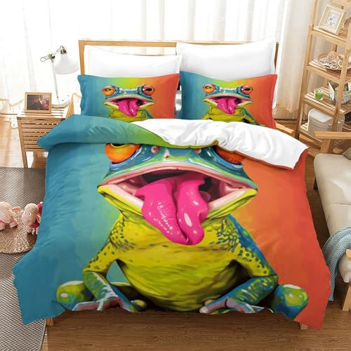 DCABEIOOE Frosch 3D Druck Bettwäsche Set Bettbezug Und Kissenbezug Mit Reißverschluss Für Kinder Jungen Männer Modern Spielr DekoRatteive Super King（260x220cm）