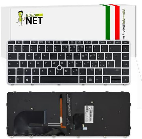 new net - Tastiera Compatibile con HP EliteBook 745 G3, 745 G4, 840 G4, 840 G3, 848 G4, 848 G3 [Frame Argento - Trackpoint - Retroilluminata - Italiana]