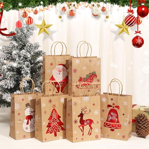 Geschenktüten Weihnachten 24 Stück - Papiertüten Mit Henkel - Geschenktaschen Ideal Zum Aufbewahren Kleiner Geschenke