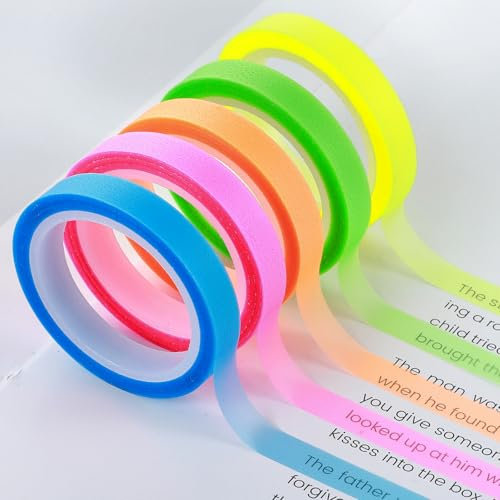 Xinjoduz 5 pezzi evidenziatori strisce nastro adesivo evidenziatore rimovibile fluorescente colorato tag nastri nastro colorato trasparente fluorescente nastro neon rimovibile per insegnanti