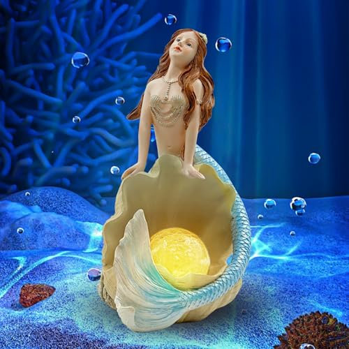 lifemet Gartendeko für Draußen Meerjungfrau Statuen - Wetterfest Meerjungfrau Gartenfiguren mit Solar Led Risslicht, Geschenke für Frauen/Mama Deko für Garten Zimmer Terrasse