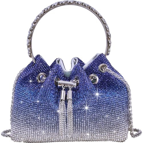 TOPALL Evening Bags for Women,Silver/Gold/Black Glitter Clutch Bags for Women,Rhinestone Bag,Sequin Sparkly Diamante Women's Handbags Purse for Evening Prom Wedding Party Banqueta (Bucket-Blue N)
