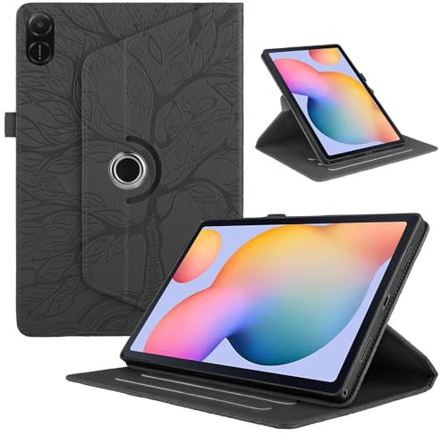 TEDTIKJT Tablets Funda Compatible con Honor Pad X8a 11 2024/ Honor Pad X9 11 2024 Carcasa PU Cuero Protectora 360 Giratoria Soporte Case Carcasa Honor Pad X8a 11 Funda, Negro Árboles