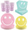 Kochorie 96 Stück Preppy Smiley Face Party Pappteller Preppy Smile Face Party Dekorationen Preppy Geschirr Set Papier Lächeln Gesicht Teller Becher Servietten Besteck Servieren 24 Gäste für Geburtstag