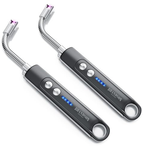 Brandson - Feuerzeug elektrisch 2er Set - Stabfeuerzeug Lichtbogen mit Akku - USB aufladbar - Kaminanzünder - für Küche Kerzen Gasherde Grill Kamin - inkl. Beleuchtung - Taschenlampenfunktion