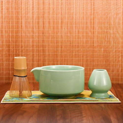 DiDiBirDi Matcha Set de 5 pièces ensemble de démarrage traditionnel Matcha japonais, bol Matcha, whisky Matcha en bambou (chasen), cuillère (chashaku), porte - whisky, torchon