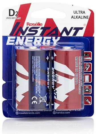 Roselle Instant Energy Ultra Alkaline D Size Batteries, LR20/AM1/1.5V, Pack of 2