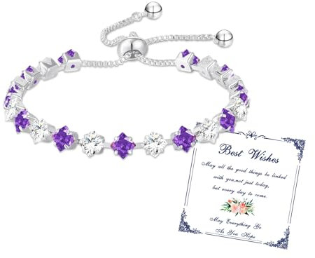 Esmoly Armband Damen Silber Tennisarmband mit Geburtsstein in 12 Farben Verstellbares Glitzer Armband Personalisiert Damenschmuck Geschenke für Frauen Freundin Mädchen Mutter Trauzeugin (02-Februar)