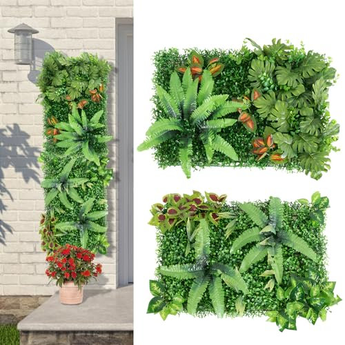 Gxpjycfob Pannelli da Parete per Piante Artificiali 60x40cm,Piante Artificiali Verde Pannello Pannello Per Parete,2Pezzi Finti Piatti per Piante con Foglie,Siepe Artificiale,Sfondo erboso