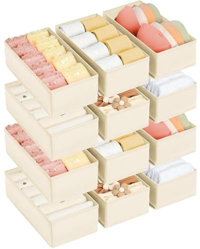 DIMJ Schubladen Organizer Kleiderschrank Organizer - Schrank Organizer Stoff Unterwäsche Organizer, Drawer Organizer Faltbare für Baby Kleidung, Hosen, Kinder Socken, 12 Stück (Hellbeige)