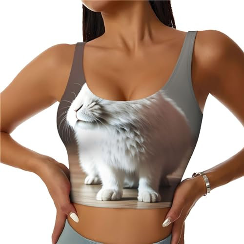 Cry White Rabbit Print Yoga Workout Weste für Damen, leicht, Sommer bis Winter, modisch, trendig, Schwarz, X-Groß