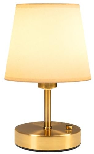 EppieBasic Small Cordless Table Lamp, 5200mAh Battery Operated Rechargeable Lamp, Gold Fabric Shade, 2700K Warm White for Living Room, Gift for Family and Friends