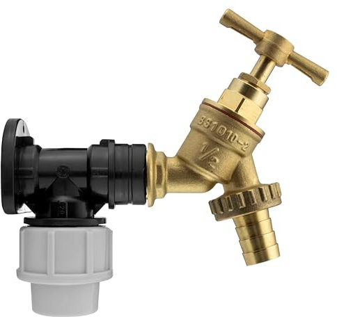 20mm MDPE Wall Flange Kit - Wall Plate Elbow with 1/2 Brass Garden Tap & Barb Hose Fitting - Easy to Install Water Hose Connector for Garden, Backyard, Farmhouse, Irrigation, Water Supply Systems