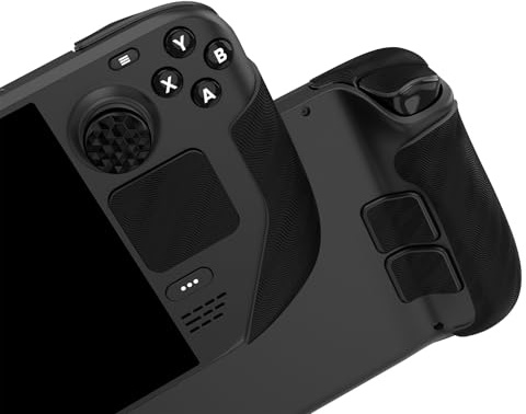 PlayVital Anti-Rutsche Griffmatte für Steam Deck LCD & OLED | Trackpads Matte Grip Pad, Rückseite Tasten Pads, Skin Sticker Set für Thumbstick Kappen, Water Ripple Textured, Schwarz
