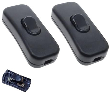 Powice 2X Zwischenschalter,Schnurschalter,Schalter 230v,Kabelschalter,Geeignet für 1 Adrige Netzkabel und Kleingeräte oder Leuchten Kippschalter,Schwarz