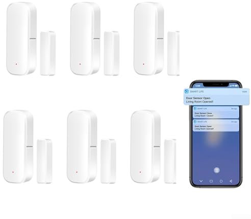 Sensor de puerta inteligente Zigbee para Tuya WiFi, sensor de contacto de puerta inalámbrico con control de aplicación, con sensor magnético, alarma con notificación para seguridad del hogar (6 piezas
