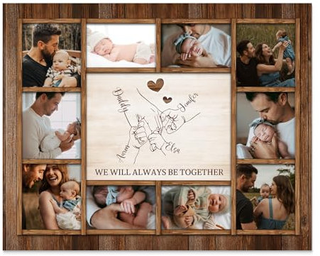 Geschenk für Papa, Personalisierter Bilderrahmen aus Holz, 2-6 Namen Eingraviert, Erstes Vatertags Geschenk für Papa, Bestes Papa Geschenk