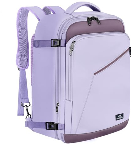 MATEIN Groß Rucksack Herren 50L, Air France Travel Backpack Erweiterbar | Wasserabweisend Reiserucksack 55x35x25cm Carry-On Damen Cabin Bag Tagesrucksack für Bussiness, Hellviolettgrau