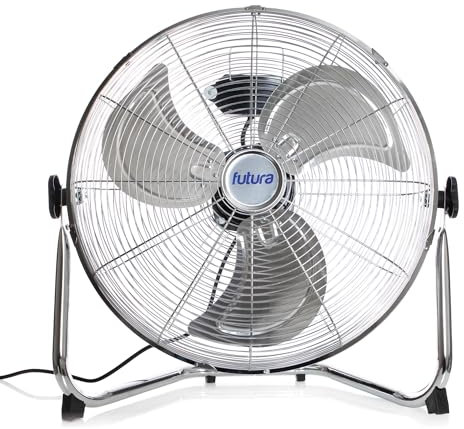 Futura 16” Chrome High Velocity Floor Fan, Heavy Duty Metal Fan, Industrial Cooling Fan with 3 Speeds & Adjustable Tilt Head, Powerful Metal Air Circulator for Gym, Warehouse, Home or Office