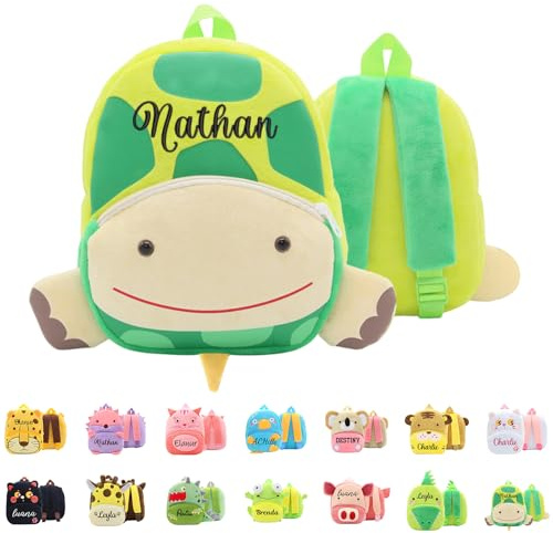 Guooyuuyu Kindergartenrucksack Personalisiert mit Gestickt Namen, Tierischer kinderrucksack für Jungen Mädchen Kita Rucksack Rucksack Kinder, Personalisierte Geschenke Kinder (Schildkröte)