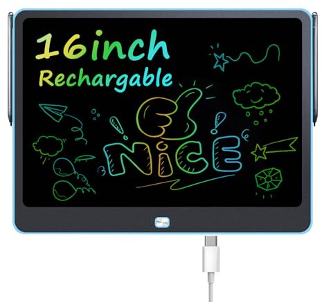 LCD Schreibtafel für Kinder, 16 Zoll buntes Zeichentablet, pädagogische Maltafel für Kleinkinder, Zeichenspielzeug für Kinder (3–8 Jahre), Weihnachten oder Geburtstag (Blau)