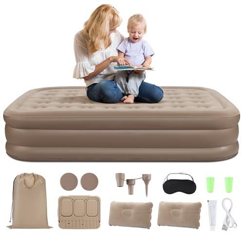 DEWINNER Super King Size Airbed,Inflatable Mattress,Air Bed with Built in Pump, Blow Up Mattress,2*Pillow,Quick 3-Min Inflation/Deflation,Bed for Home,Camping and Guests