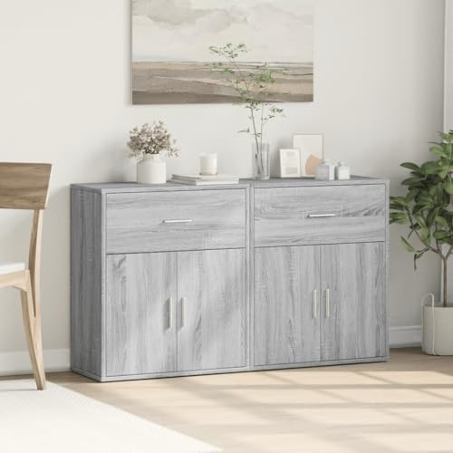 WHOPBXGAD Sideboard Set 2 Stück Grau Sonoma Eiche Moderner TV Sideboard Schrank mit Stauraum für Wohnzimmer Büro 60x31x70 cm Holzwerkstoff Langlebig Stabil