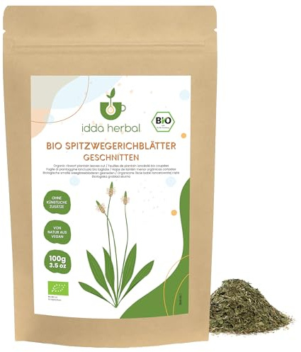 IDDA Herbal Plantain Lancéolé Thé BIO 100g, Plantain Lancéolé bio Séché et Coupé, Thé en Vrac