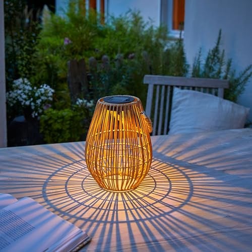 Northpoint LED Solar Geflechtlaterne Gartenlampe Solarleuchte Außen Hängelampe mit Lichtsensor RGB Farbwechsel warmweiß wetterfest IP44 dekorative Außenbeleuchtung Balkon Terrasse (Natur)