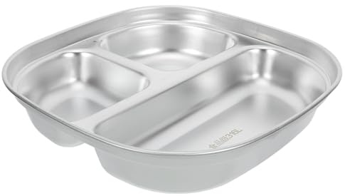 VILLCASE Assiette de Service Divisée en Acier Inoxydable 3 Compartiments, Légère et Facile à Nettoyer, pour Repas Contrôlés à L'école Extérieur