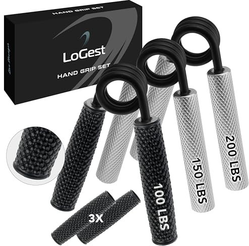 Logest Metall-Handgriff-Set, 45.4 kg,90.7 kg, 3er-Pack, rutschfest, robuster Griffverstärker mit Geschenkbox, toller Handgelenk- und Unterarm-Handtrainer, Handgreifer, Krafttrainer